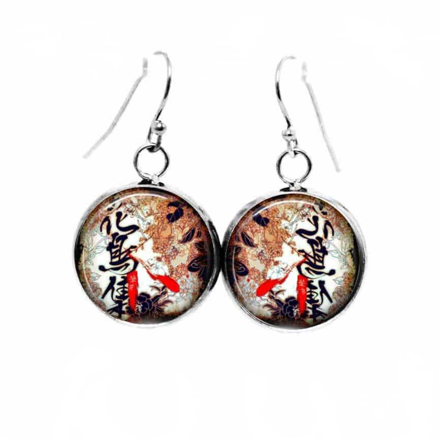 Boucles d'oreilles pendantes Thème Calligraphie et Feuilles