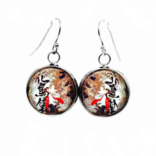 Boucles d'oreilles pendantes Thème Calligraphie et Feuilles