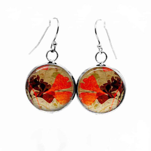 Boucles d'oreilles pendantes Thème Feuilles de Gingko d'automne