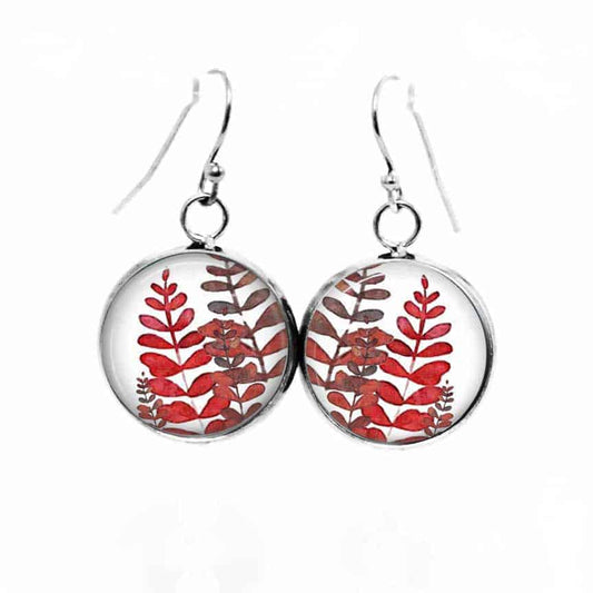 Boucles d'oreilles pendantes Thème Mabon Feuilles roses et mauves