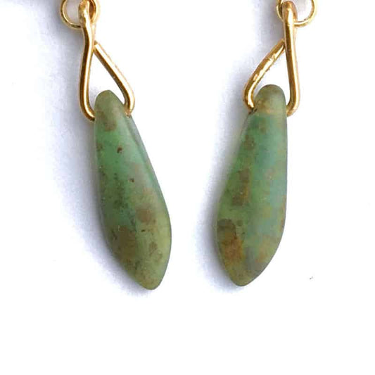 Boucles d'oreilles "Arbre de la vie" en or et vert sauge