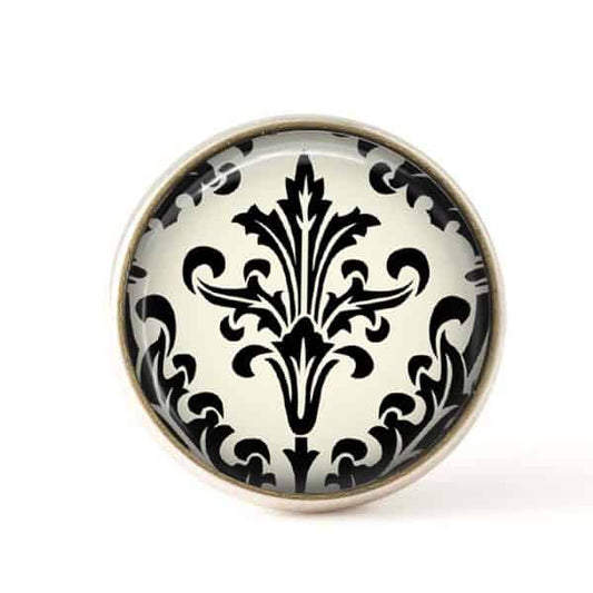 Bouton / Cabochon pour bijoux interchangeables- Damassée noir et crème 1.