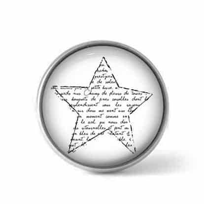 Bouton / Cabochon pour bijoux personnalisables - Motif étoile noir et blanc "écriture"