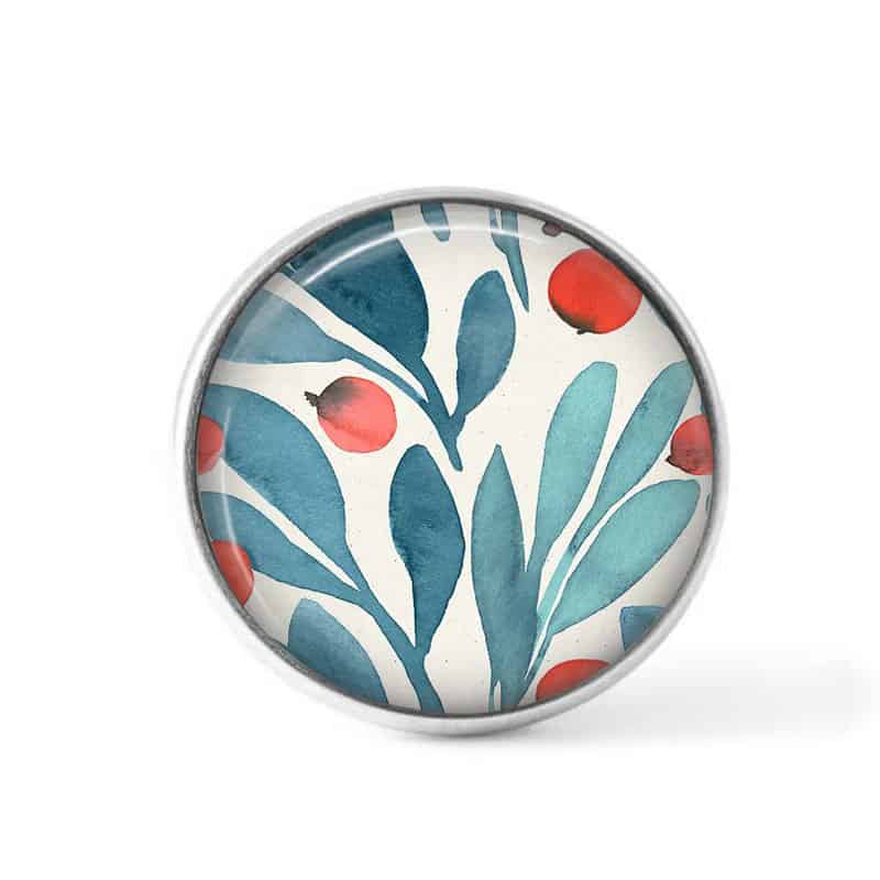 Bouton cabochon clipsable pour bijoux interchangeables : motif floral turquoise et orange