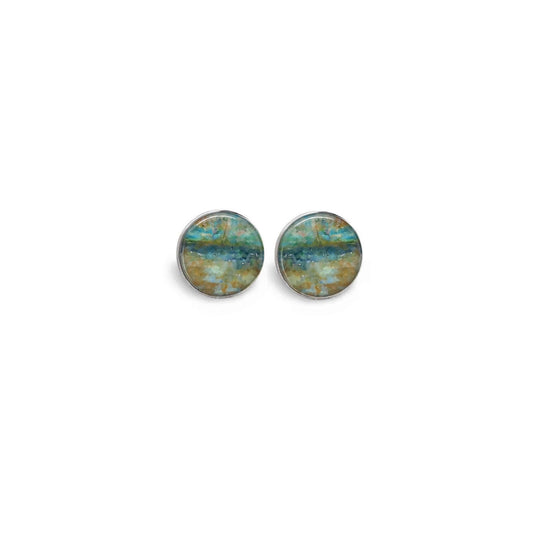 Stud earrings with an abstract teal and beige theme