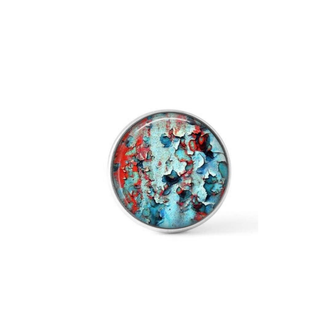 Cabochon / bouton pour bijoux interchangeables - Lichen turquoise et rouge