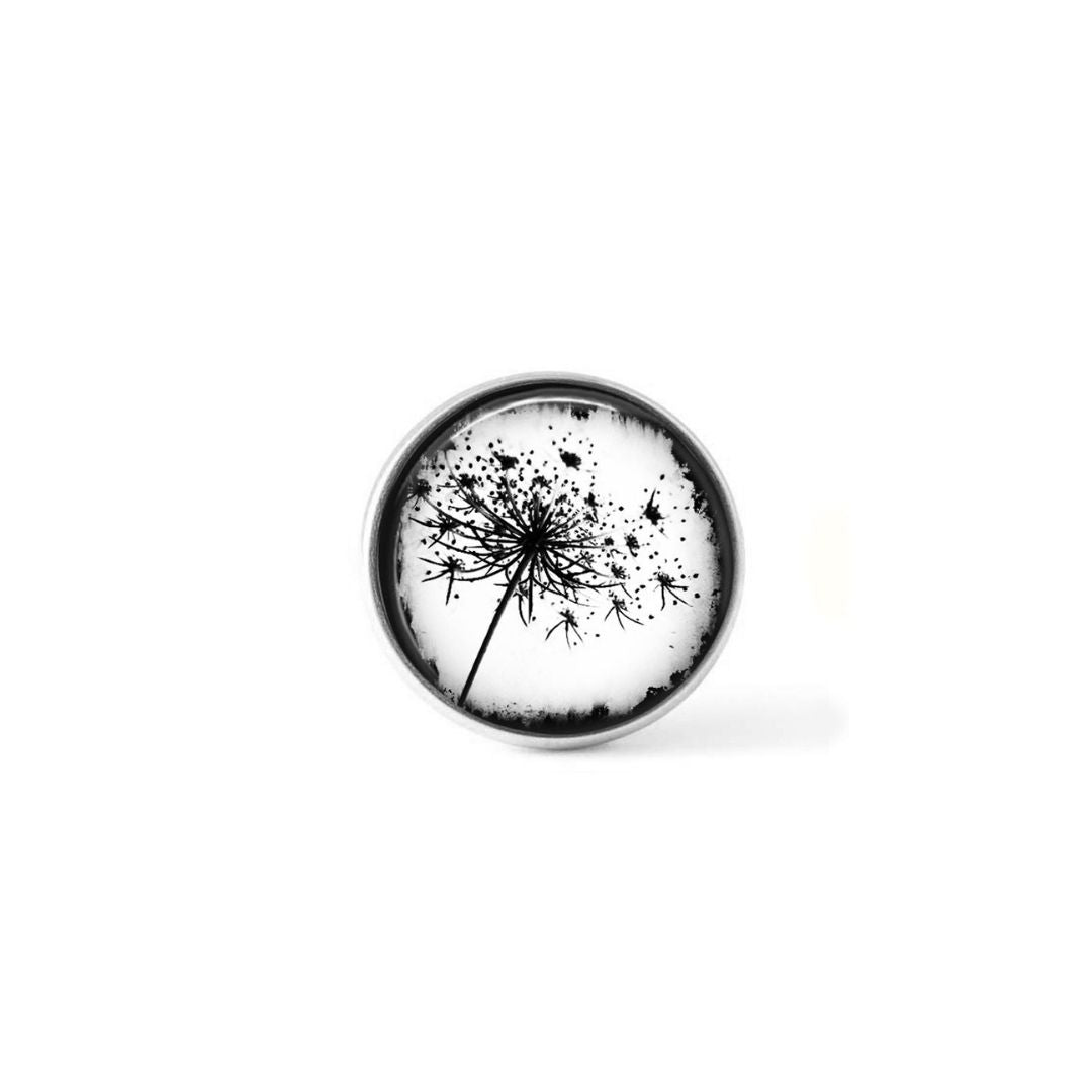 Bouton cabochon clipsable pour bijoux interchangeables : Pissenlit en photo noir et blanc