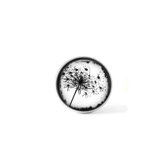 Bouton cabochon clipsable pour bijoux interchangeables : Pissenlit en photo noir et blanc