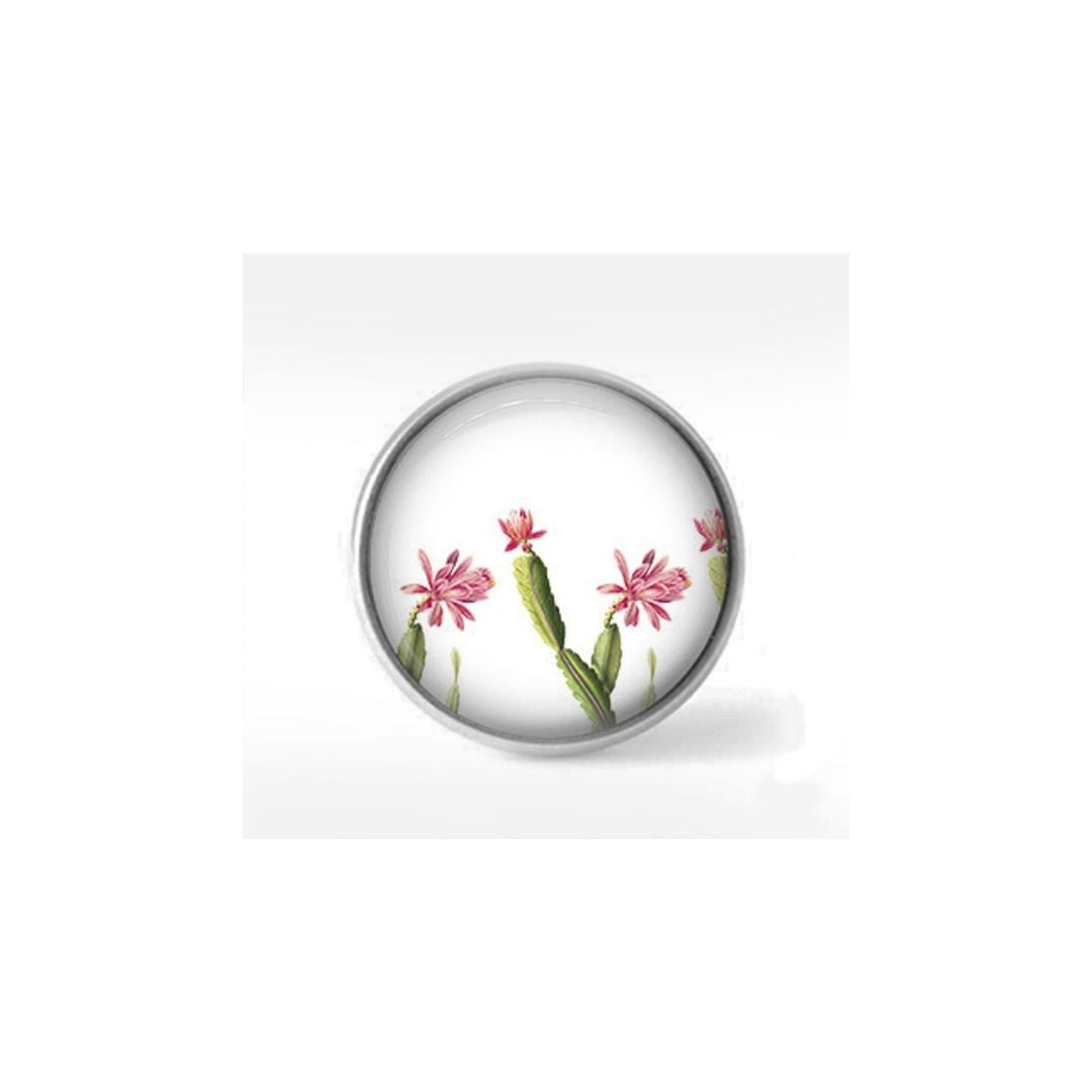 Bouton cabochon clipsable pour bijoux interchangeables : motif cactus rose et vert