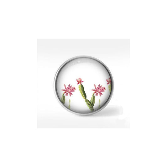 Bouton cabochon clipsable pour bijoux interchangeables : motif cactus rose et vert