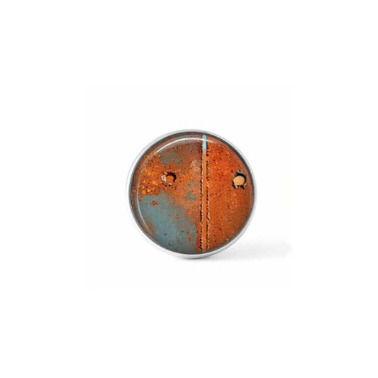 Bouton cabochon clipsable pour bijoux interchangeables avec un motif abstrait rouille orangée et vert céladon