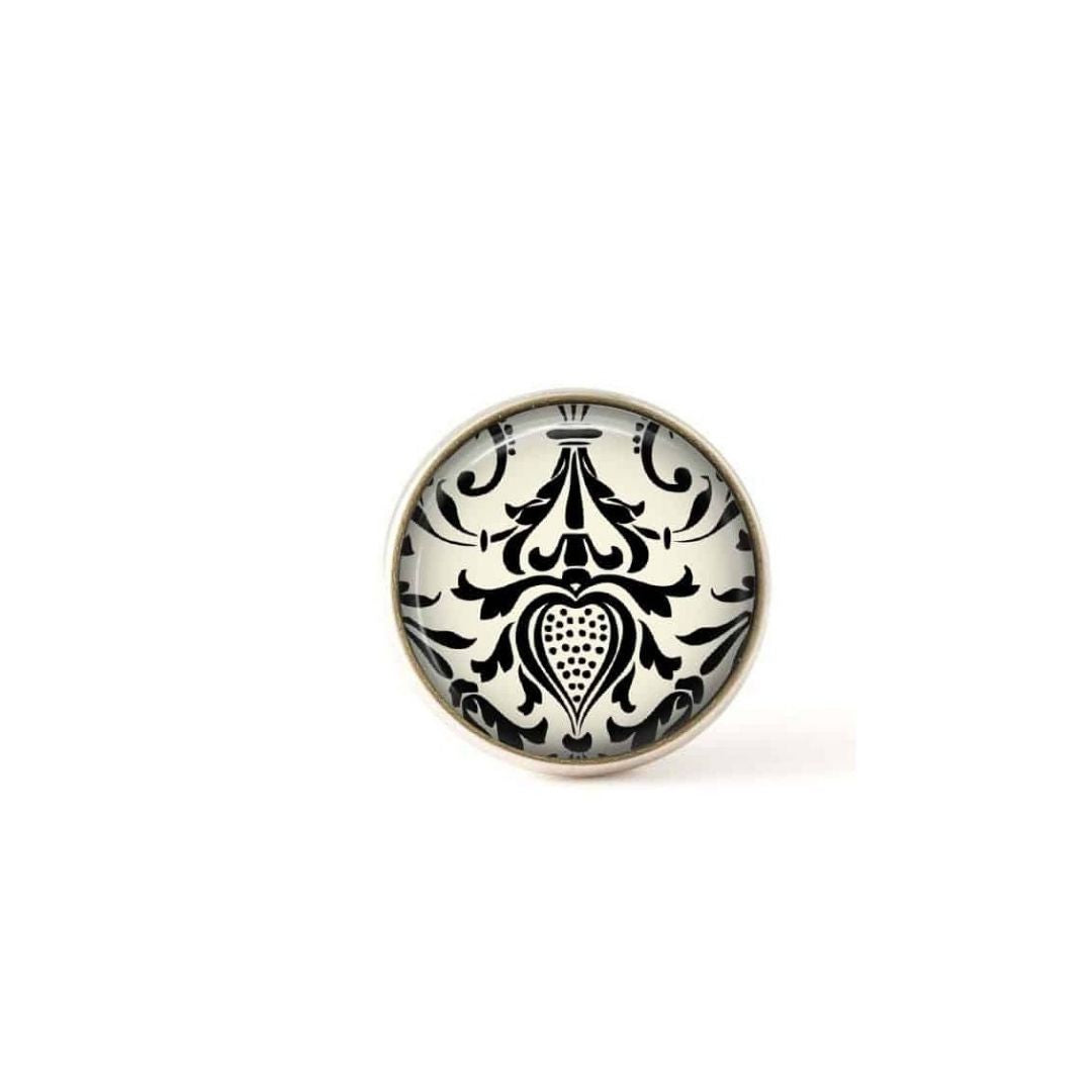 Bouton / Cabochon pour bijoux interchangeables damassée noir et blanc