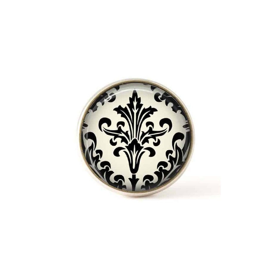Bouton / Cabochon pour bijoux interchangeables- Damassée noir et crème 1.