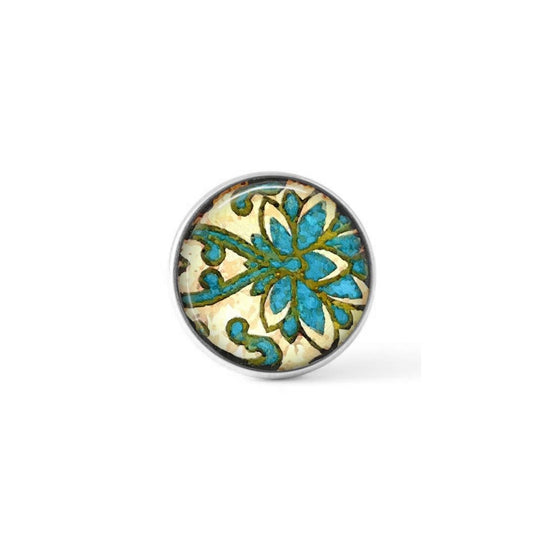 Bouton à clip interchangeable avec un thème damassé abstrait en vert et turquoise
