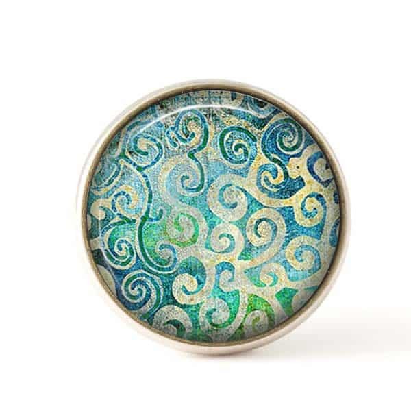 Bouton / Cabochon pour bijoux interchangeables 25mm- Tourbillons Turquoise.