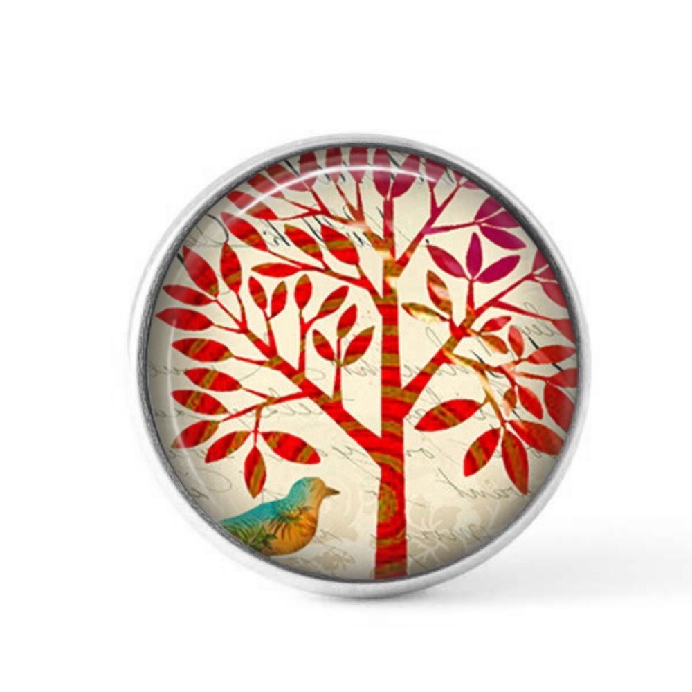 Cabochon à bouton-pression pour bijoux interchangeables sur le thème de l'arbre de vie rouge naïf