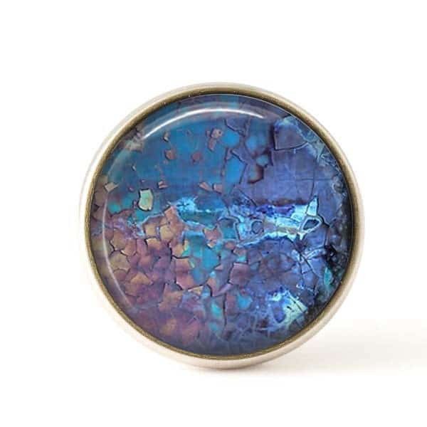 Bouton / Cabochon pour bijoux interchangeables motif bleu et rose minéral.