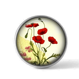 Bouton / Cabochon pour bijoux interchangeables- Coquelicots botanique 3