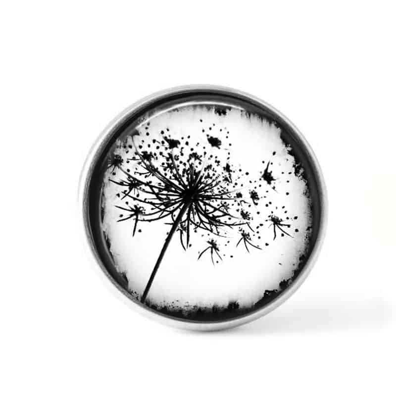 Bouton cabochon clipsable pour bijoux interchangeables : Pissenlit en photo noir et blanc