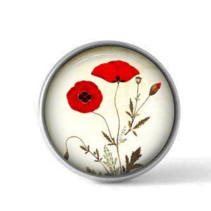 Bouton / Cabochon pour bijoux interchangeables- Coquelicots botanique 1