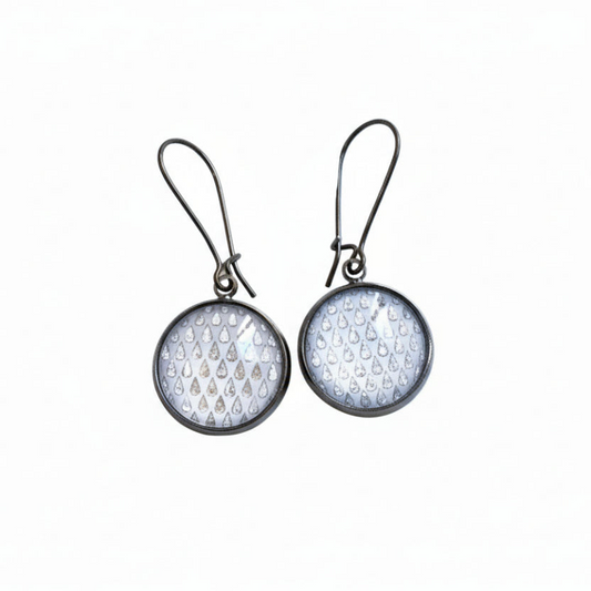 Boucles d'oreilles pendantes motif gouttes de pluie argenté