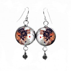 Dangle earrings with a Japanese leaves theme in rust and deep navy blue
