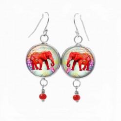 Beaded dangle earrings with a pink elephant theme
