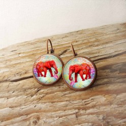 French wire earrings with hot pink elephant theme