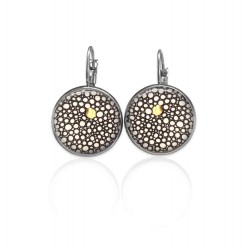 Lever-back earrings with a glamorous round circles themes in black, white and a touch of gold