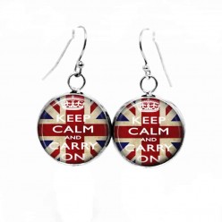 Boucles d'oreilles pendantes Thème Drapeau Anglais 'Keep Calm and..."