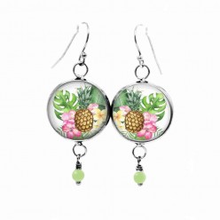 Tropical pineapple themed earrings in pinks and greens