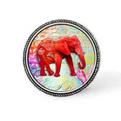 Bouton - cabochon en forme de Cadre en 30mm pour collier interchangeable : thème Elephant rouge