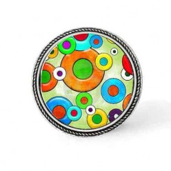 Bouton - cabochon en forme de Cadre en 30mm pour collier interchangeable : thème Cercles Pop art 