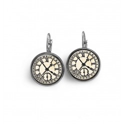 French hook earring with black and white clock face theme