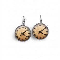 French hook earings with copper coloured clock faces