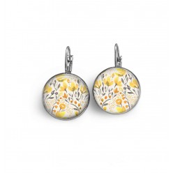 Lever-back earrings with a herbarium yellow flowers and grey leaves theme