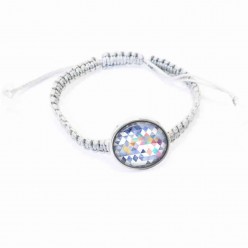Skinny shamballa style bracelet with interchangeable clip on buttons - grey