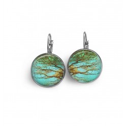 Lever-back earrings with a rust and turquoise branches theme