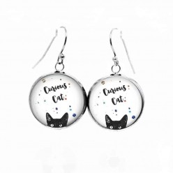 Cat dangle earrings with a cute curious cat theme