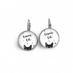 Boucles d'oreilles dormeuses thème chat "curious cat" (chat curieux