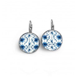 Lever-back earrings with a batik blue stars theme