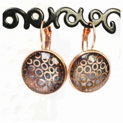 Hand-painted lever-back earrings in rose gold theme: circles and watercolor grey