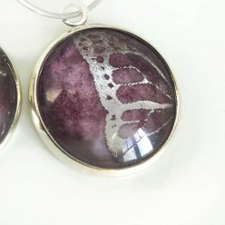 Vintage pink and silver butterfly wing hoop earrings