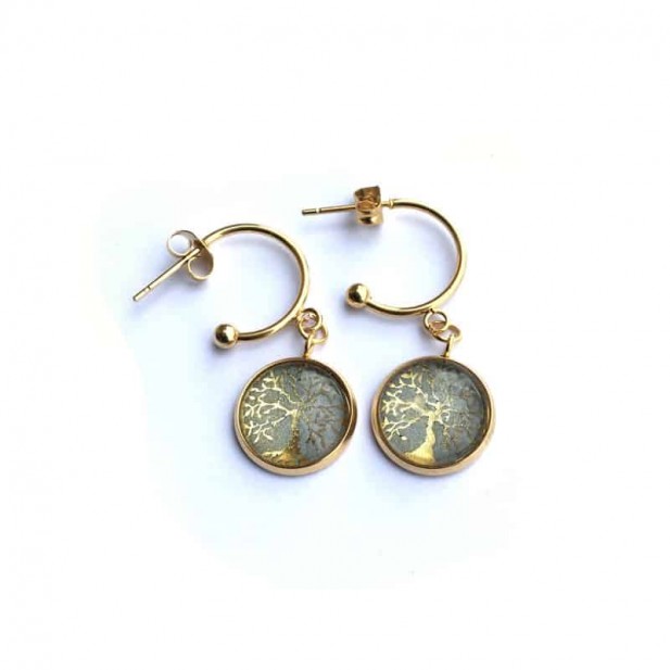 Gold Tree of Life c-hoop 12mm earrings