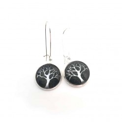 Deep forest green and silver Tree of Life earrings