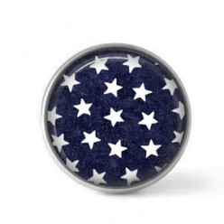 Bouton / Cabochon pour bijoux personnalisables - Motif étoiles blanches sur fond bleu marine