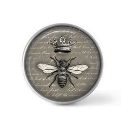 Bouton / Cabochon pour bijoux personnalisables - Motif abeille vintage en noir, gris et blanc