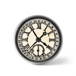 Bouton / Cabochon pour bijoux personnalisables - Motif horloge vintage noir et blanc 2