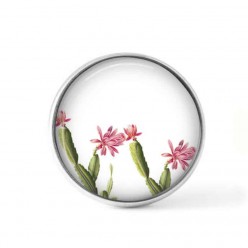 Bouton cabochon clipsable pour bijoux interchangeables : motif cactus rose et vert