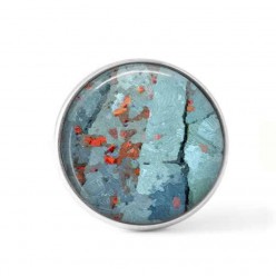 Snap button cabochon for interchangeable jewelry with a turquoise abstract pattern and red dots